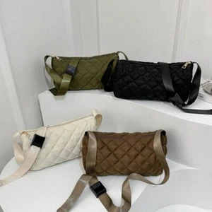 Solid Color Messenger Bag Down Cotton Padded Shopping Bags Women Girls - Picture 1 of 15