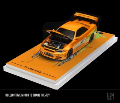 TimeMicro 1:64 R34 Nissan Skyline Fast & Furious Modello di auto arancione - Immagine 1 di 3