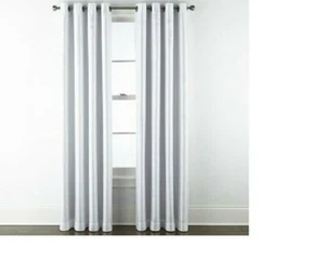 JCP Malone 50 x 84 White Blackout Room Darkening Silk Like Grommet Curtain Panel - Picture 1 of 5