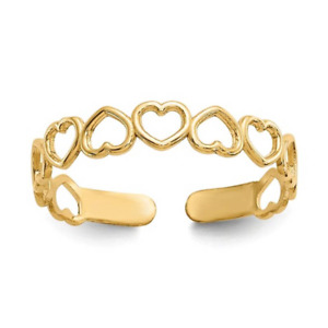 Solid 10K Yellow Gold Women's 4mm Dainty Open Heart Toe Ring