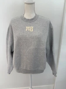 Alexander Wang Puff Logo Pullover Langarm Struktur Frottee Grau Sweatshirt - Bild 1 von 5