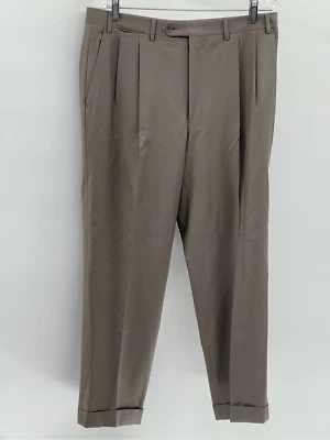 Canali Dress Pants Men Size 34 x 28 Beige Brown Wool Cuffed Pleated - Image 1 of 4