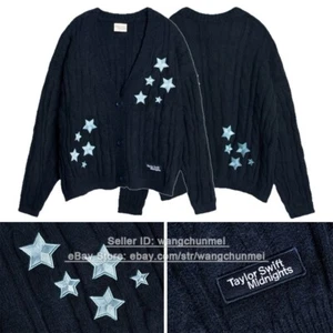 Navy Blue Knit Cardigan - Taylor Swift Midnights Collection 2024 Star Design - Picture 1 of 6