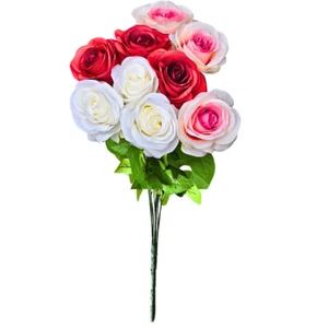 9 Head Large Carnation Bouquet- Artificial Rose Flowers Fake Funeral Wedding - Picture 1 of 12