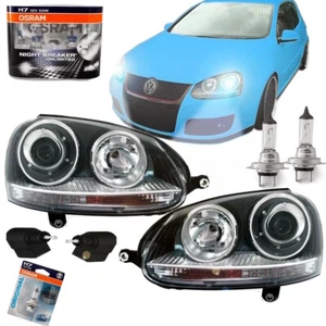 Scheinwerfer SET Schwarz DE-Linse H7/H7 + Osram Nightbreaker passt für VW Golf 5 - Bild 1 von 1