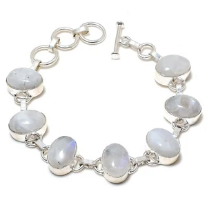Moonstone Gemstone Handmade 925 Solid Sterling Silver Jewelry Designer Bracelet - Picture 1 of 6