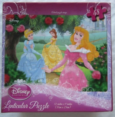 Disney Princess(Cinderella, Belle, Aurora) Lenticular 48 Pc Jigsaw Puzzle-Sealed - Image 1 of 4
