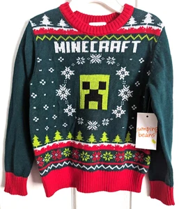 Jumping Beans: Minecraft (Creeper Ugly) maglione natalizio lavorato a maglia per bambini taglia 4 - Foto 1 di 5
