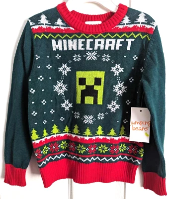 Jumping Beans: Minecraft (Creeper Ugly) Christmas Knitted Kids Sweater Sz-4 - Image 1 of 4