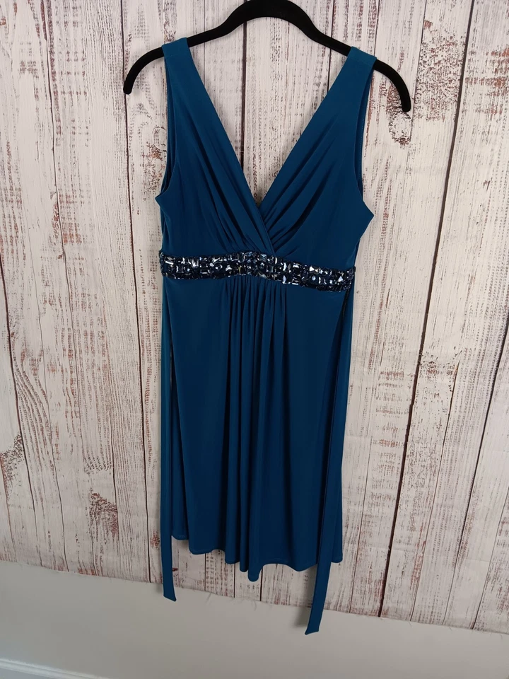 B. Smart Midi Dress Women’s 9/10 Blue Sleeveless Teal Rhinestone  - Image 1 of 4