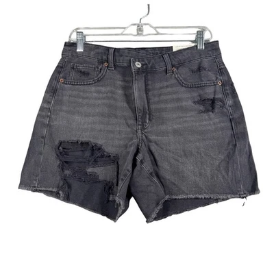 American Eagle Baggy Short 8 29" Black Destroyed Denim Cutoff Thrashed High Rise - Image 1 of 4