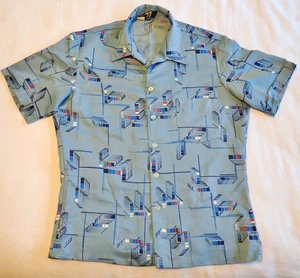 Triumph of California Disco Shirt M Vintage 70s Dagger Collar Geo Abstract AOP - Picture 1 of 11