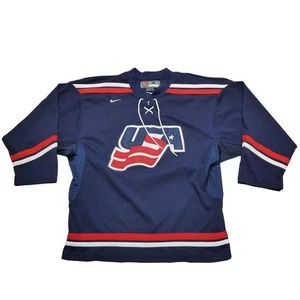 Team USA Hockey Jersey Youth Medium Navy IIHF Hockey Lace Neck Embroidered Nike - Picture 1 of 10