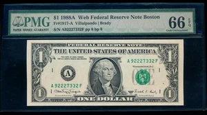AC $1 1988A Boston FRN web note AF-block PMG 66 EPQ Fr 1917-A - Picture 1 of 2