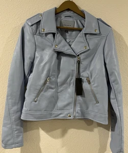 BlankNYC blu ecopelle bomber giacca cappotto zip nuovo con etichetta taglia M maniche zip - Foto 1 di 6
