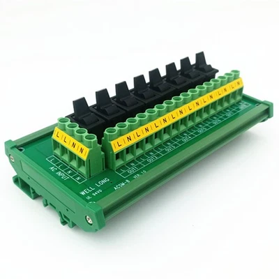 DIN Rail Mount 8 Channel Rocker Switch Power Distribution Strip Module AC 230V - Image 1 of 4