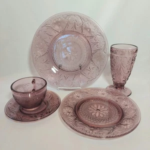 5-pc Place Setting Vintage Tiara Amethyst Purple Indiana Glass Sandwich - Picture 1 of 7