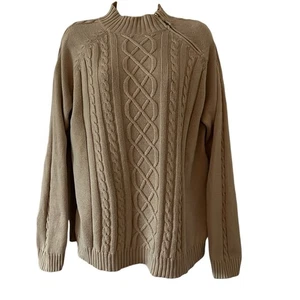 Studio Works Beige Cotton Knit Sweater Woman Size Large Diagonal Zipper - Picture 1 of 7