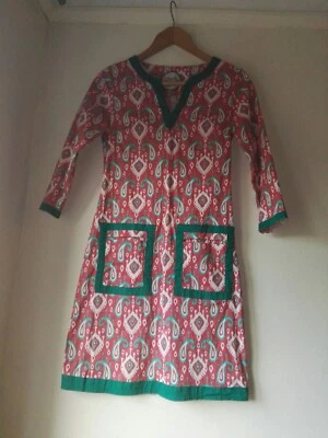 Vestido ALMATRICHI Talla 38 Rosa Salmón Cuello en V Bolsillo Tareas Paisley Fluer de Lis Foto 1 de 4