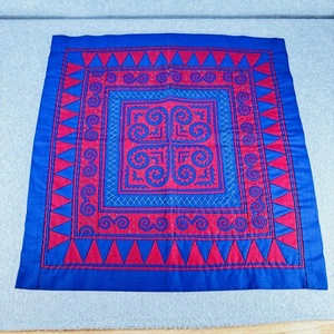 Handmade Mini Quilt with Hand Embroidery 19x19 inches Blue Red Table Decor - Picture 1 of 6
