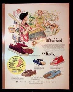 1950s U.S. Keds Shoes Picnic Boy With Baseball Bat Art Vintage Print Ad - Picture 1 of 1