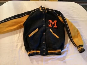 Vtg Oklahoma LETTERMEN JACKET Wool sz XS Dark Blue & Gold "M" Boren & Malone Co. - Picture 1 of 11