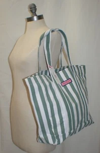 Vineyard Vines Striped Sage Olive Tote Weekend Beach Canvas Bag 15"H 15.5"W~ NWT - Picture 1 of 10
