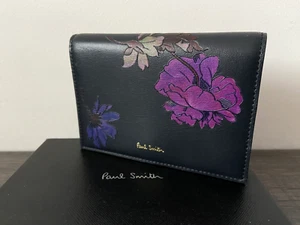 Paul Smith Borsa Concertina In Pelle Blu Navy Con Fiori BNIB - Picture 1 of 13