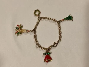 Christmas Gold Tone Charm Bracelet 7” - Picture 1 of 8