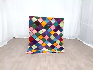 Handmade Moroccan Vintage Area Rug Geometric Colorful Boujad Wool Carpet 4.5x5.2 - Picture 1 of 10