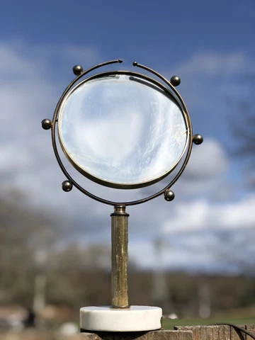 Vintage Fine Marble Brass Vanity Two Sides Magnefine Mirror Italy Cover