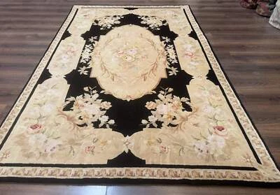 Chinese Aubusson Rug 6x9, Wool Pile, Black, Floral, Elegant - Image 1 of 4