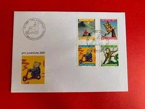SWITZERLAND HELVETIA 2001 FDC CHILDREN'S BOOKS SANTA CLAUS LEOPARD MONKEY BEAR  - Picture 1 of 1