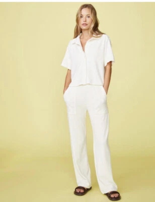 Monrow Terry Cloth Wide Leg Sweatpants Sz M Pearl  $149 - Image 1 of 4