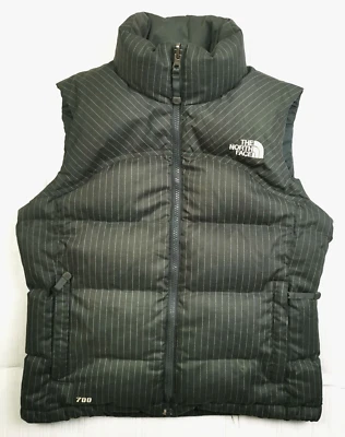 HOT Women THE NORTH FACE NUPTSE 700 DOWN QUILT PUFFER STRIPED GRAY VEST Jacket S - Image 1 of 4