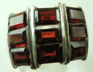 Ring 9 Garnets Heavy Bold Cocktail Sterling Silver Jewelry - Picture 1 of 1