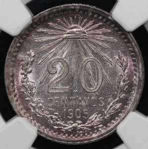 1905 20c Mexico United States 20 Centavos NGC MS 62 * BEAUTIFUL TONING* - Picture 1 of 4