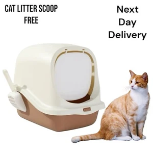 Haustier-Toilette mit Kapuze Katzentoilette tragbares Tablett leicht zu reinigen Anti-Spritzer kleiner Hund - Bild 1 von 14