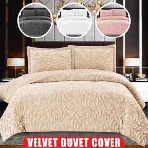 3 Piece Teddy Fleece Duvet Cover Velvet Bedding Set Double King Super King Size - Picture 1 of 9