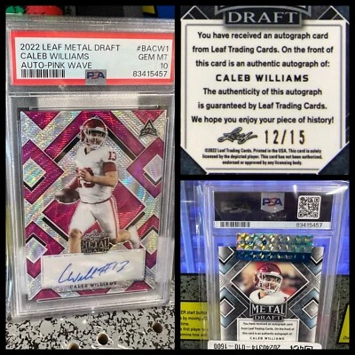 Leaf Metal Draft 2022 Caleb Williams #BACW1 Pink Wave Auto/15 PSA 10 GEM MT Foto 1 de 4
