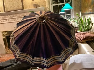 Antique Victorian Blue with decorations Parasol 25 inch C 1890, Bakelite handle - Picture 1 of 7