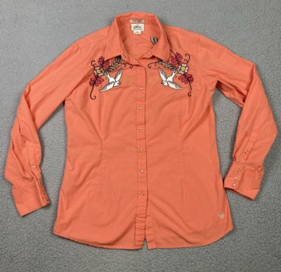 Блузка Ariat верхний женщин большой оранжевый резинке хлопок вышитый Western родео - Изображение 1 из 4