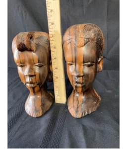 Afrikanische Büsten Paar handgeschnitzte bildende Kunst exquisites Holz Vintage männlich & weiblich - Bild 1 von 12