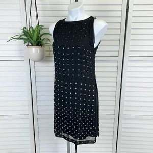 Diane Von Furstenberg Black Silk Ella Dress Chiffon Shift Stud Rhinestone Size 2 - Picture 1 of 16
