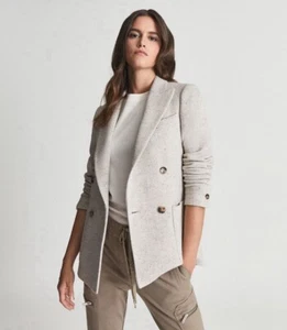 Reiss Oatmeal Wool Blend Double Breasted Blazer Size UK 4 - Picture 1 of 14