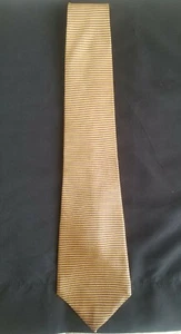 Perry Ellis Portfolio Krawatte aus 100 % Seide - goldfarben mit blau-weiß gepunkteten Streifen  - Bild 1 von 2