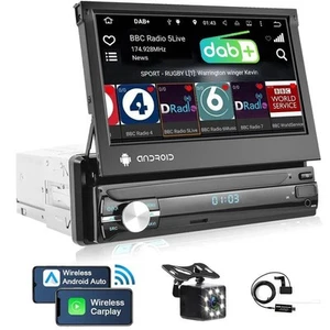 DAB+ Carplay 1 DIN 7" Android 14 Flip Out Autoradio Bluetooth GPS Navi WIFI FM - Bild 1 von 16