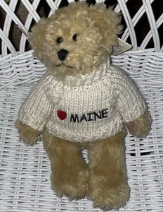 Unipak Brown Teddy Bear Knitted Sweater Red Heart Maine Plush Animal Toy 8” NWT - Picture 1 of 3