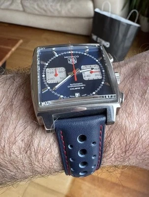 Correa de carreras de cuero de lujo con hebilla de cierre plegable para TAG Heuer Monaco 22 mm