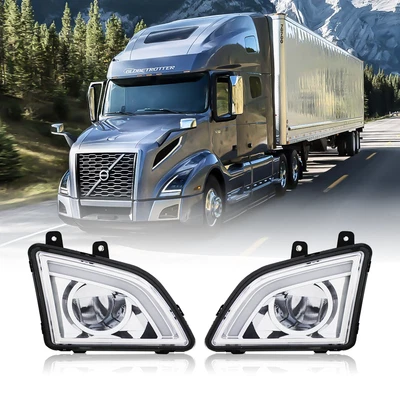 Fit For 2018-2024 Volvo VNL Pair Front Bumper Fog Lights LED Chrome Housing - Imagem 1 de 4